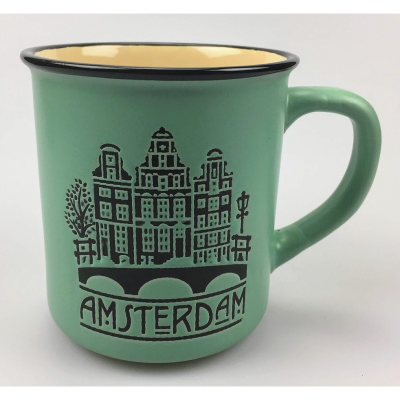 offset Vermenigvuldiging single Mok Amsterdam Groen | Campmug | Mokken retro vintage verpakking