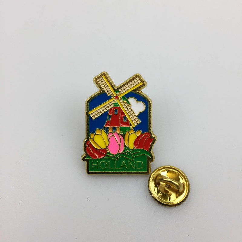 Pin molen met tulpen Holland goud Pin molen met tulpen Holland goud