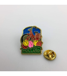 Pin rode fiets met tulpen Holland goud Pin rode fiets met tulpen Holland goud
