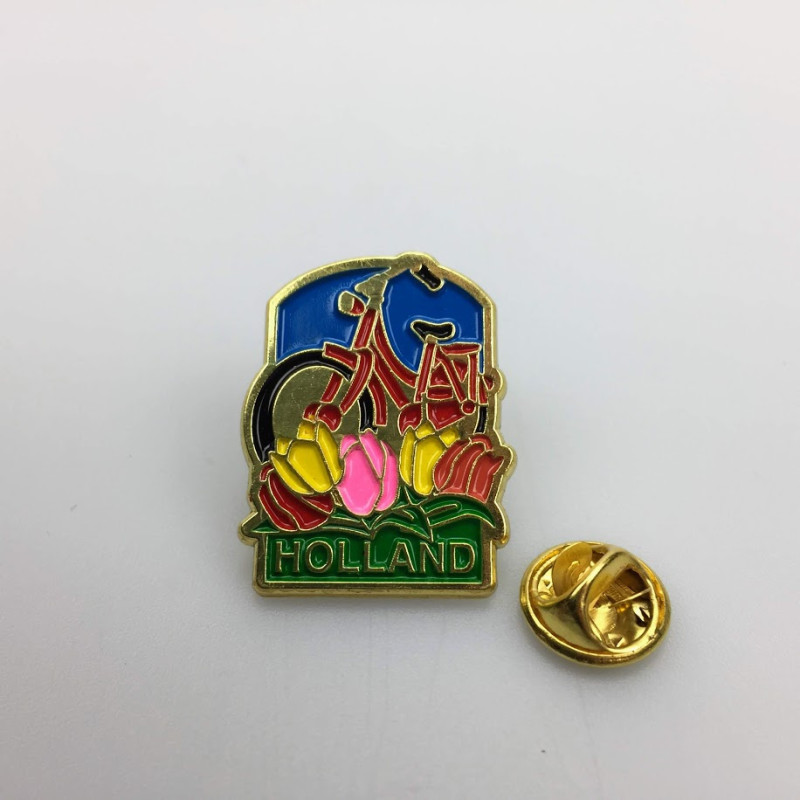 Pin rode fiets met tulpen Holland goud Pin rode fiets met tulpen Holland goud