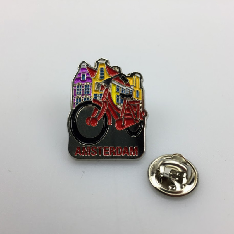 Pin fiets met huisjes Amsterdam zilver Pin fiets met huisjes Amsterdam zilver