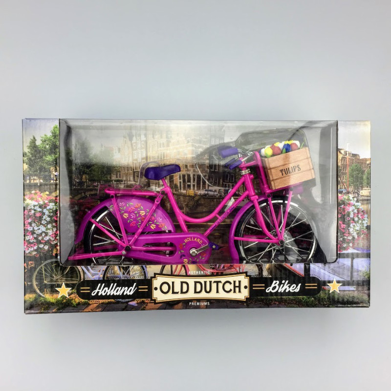 Miniatuurfiets roze met tulpen 23 x 13 cm Miniatuurfiets roze met tulpen 23 x 13 cm