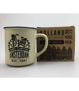 Mok Amsterdam Fiets op brug Creme Mok Amsterdam Fiets op brug Creme