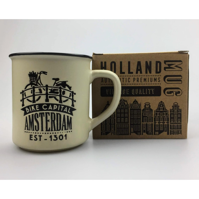 Mok Amsterdam Fiets op brug Creme Mok Amsterdam Fiets op brug Creme