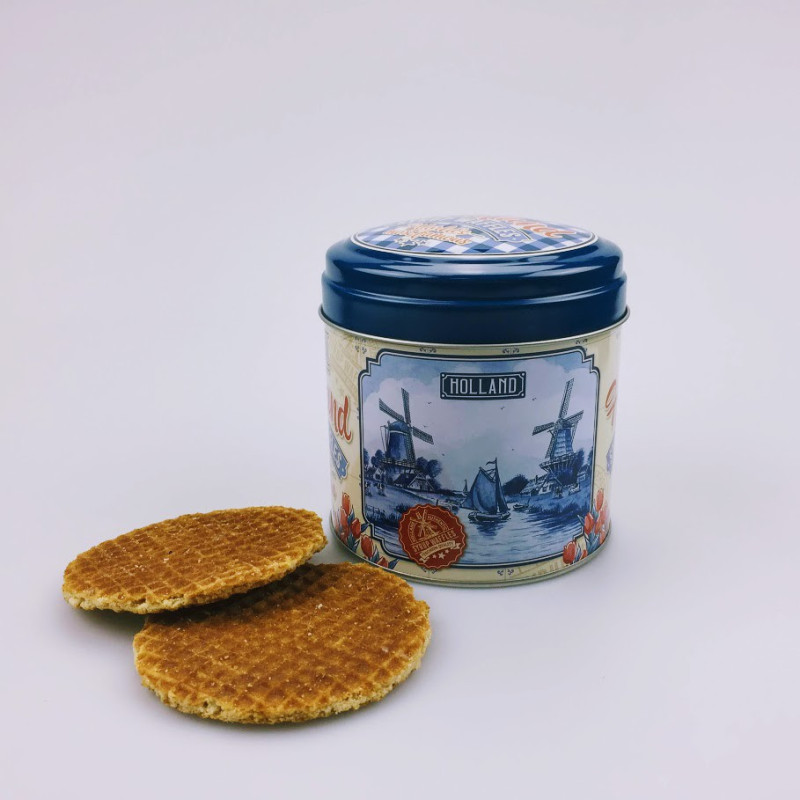 Stroopwafels in blik Holland delftsblauw en rood Stroopwafels in blik Holland delftsblauw en rood