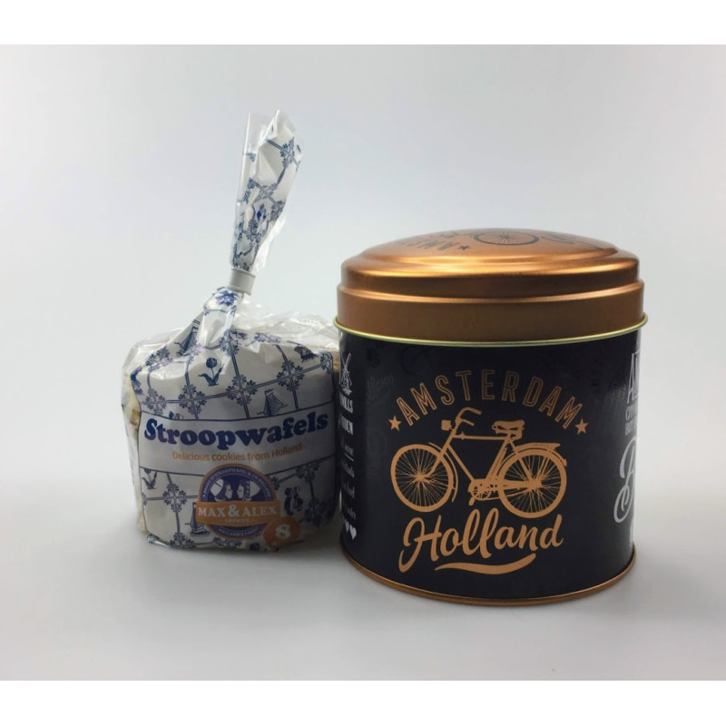 Stroopwafels in blik Amsterdam Holland goud Stroopwafels in blik Amsterdam Holland goud