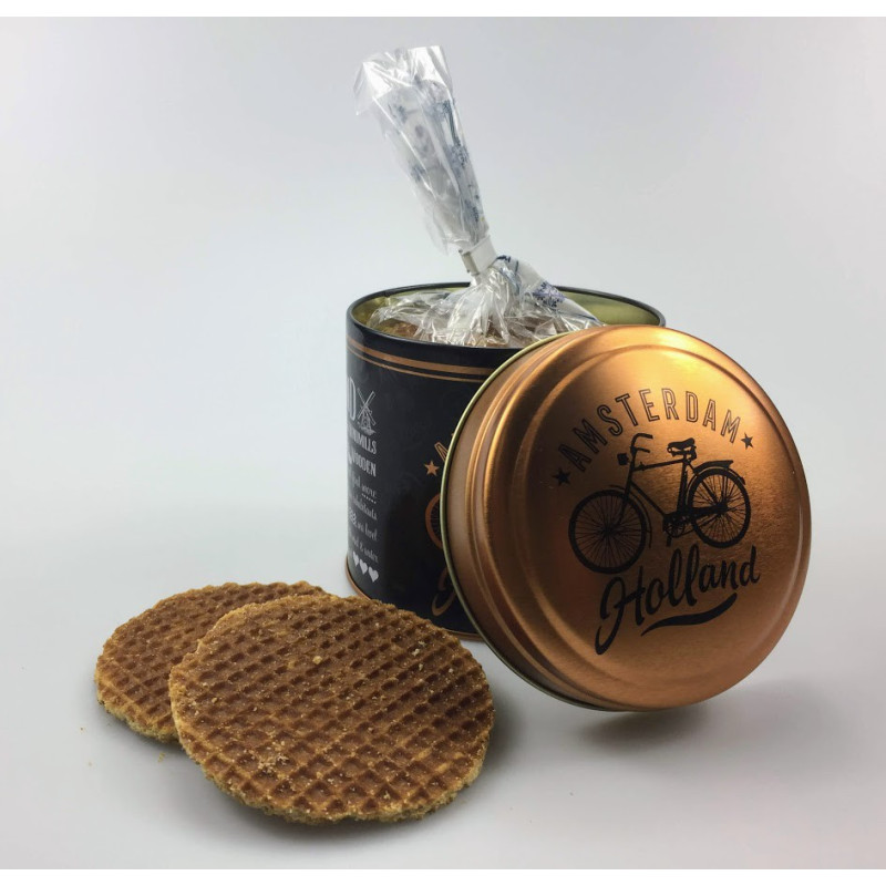 Stroopwafels in blik Amsterdam Holland goud Stroopwafels in blik Amsterdam Holland goud