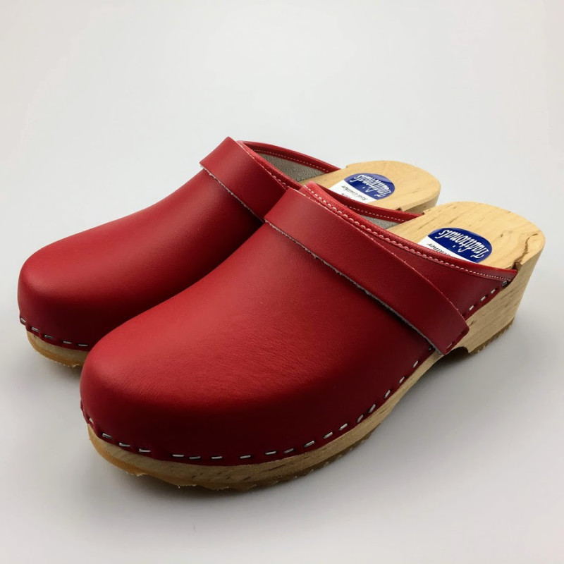 Lederen damesklompen classic rood Lederen damesklompen classic rood
