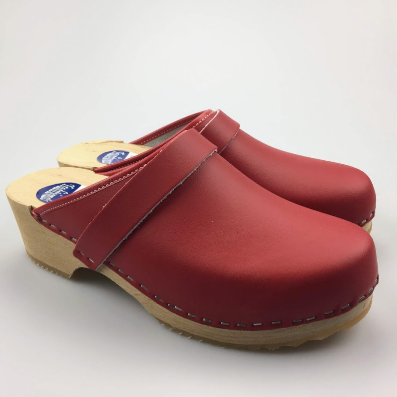 Lederen damesklompen classic rood Lederen damesklompen classic rood