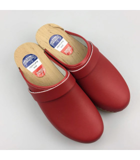 Lederen damesklompen classic rood Lederen damesklompen classic rood
