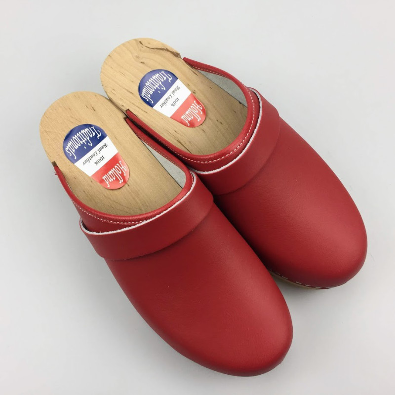 Lederen damesklompen classic rood Lederen damesklompen classic rood