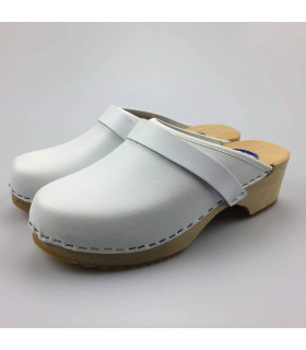 Lederen damesklompen classic wit Lederen damesklompen classic wit
