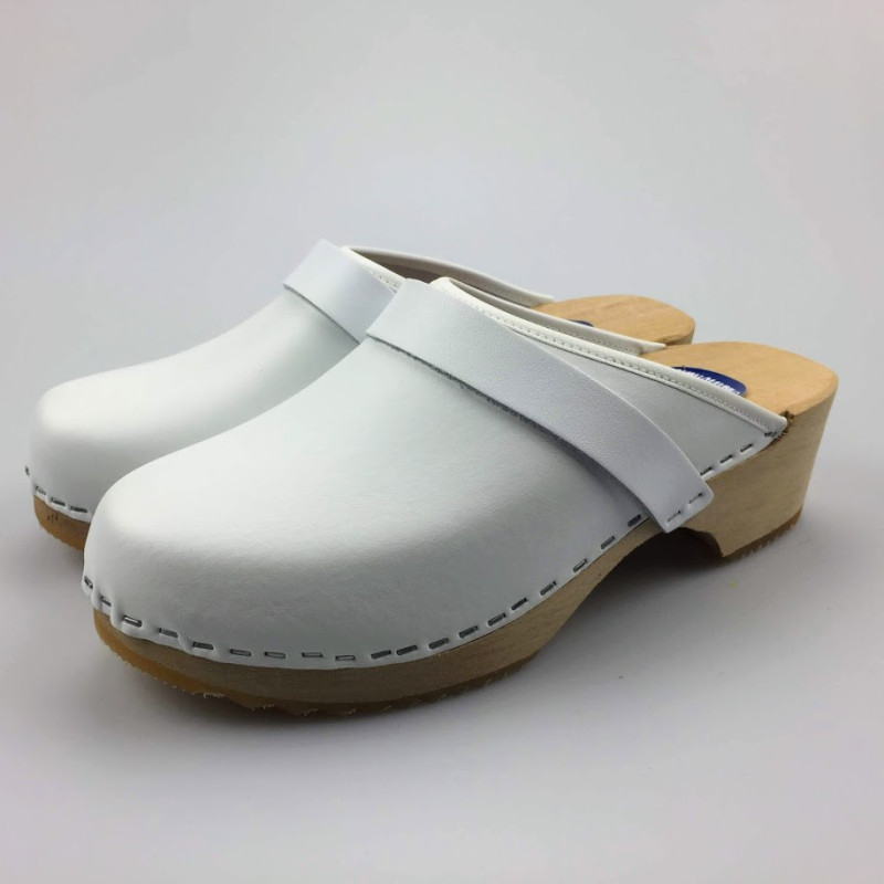 Lederen damesklompen classic wit Lederen damesklompen classic wit