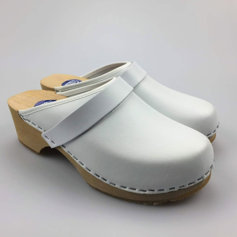 Lederen damesklompen classic wit Lederen damesklompen classic wit
