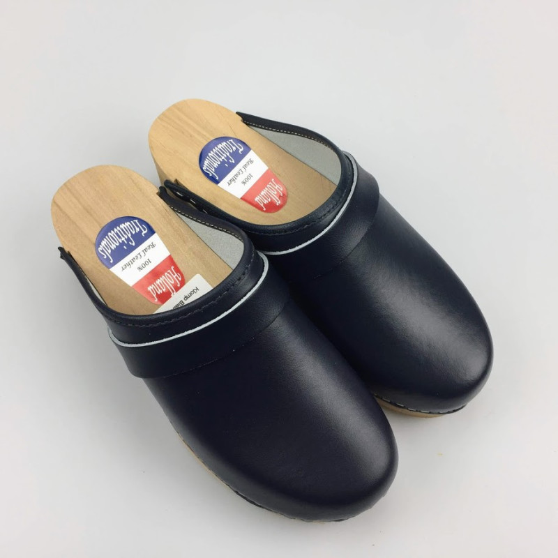 Lederen damesklompen classic blauw Lederen damesklompen classic blauw