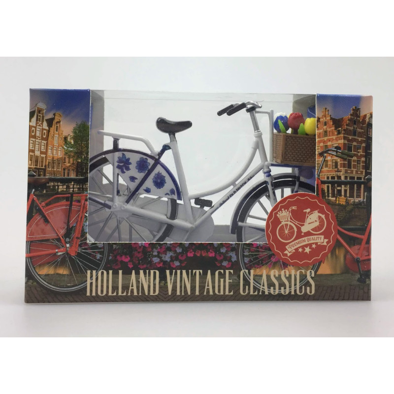 Miniatuurfiets met tulpjes delftsblauw Holland 13,5 x 8 cm Miniatuurfiets met tulpjes delftsblauw Holland 13,5 x 8 cm