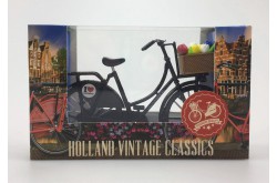 Miniatuurfiets met tulpjes zwart Amsterdam 13,5 x 8 cm