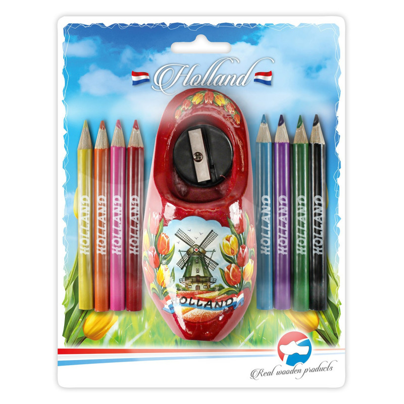Blister Puntenslijper 10,5 cm + potloodjes rood tulp Blister Puntenslijper 10,5 cm + potloodjes rood tulp