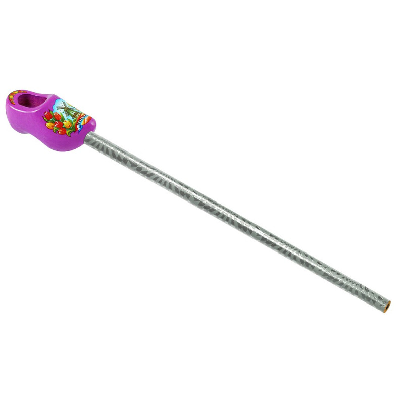 Potlood klompje paars met molen en tulpen Potlood klompje paars met molen en tulpen