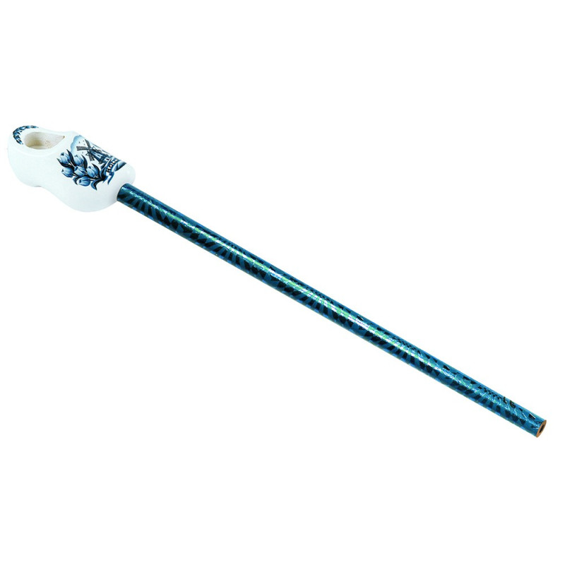 Potlood klompje delftsblauw met molen en tulpen Potlood klompje delftsblauw met molen en tulpen