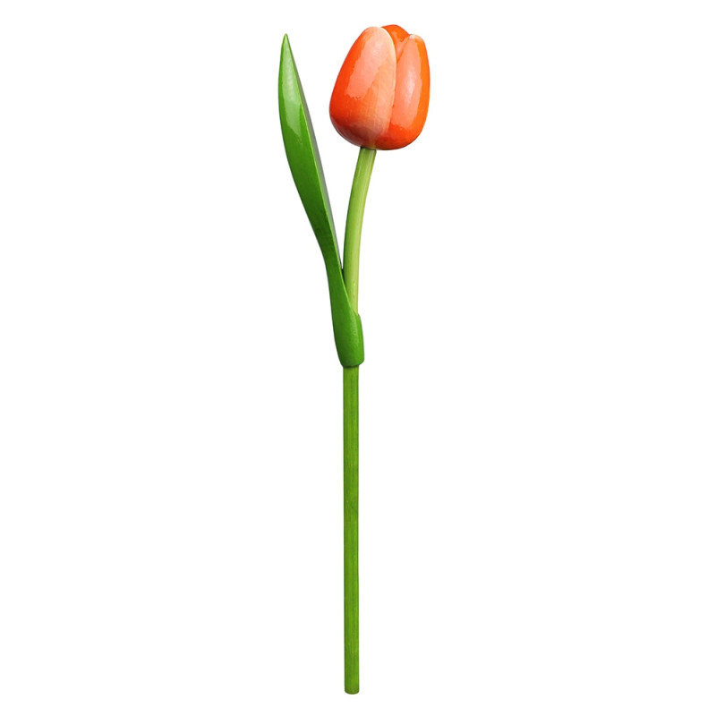Houten tulp op steel 34 cm Orange white Houten tulp op steel 34 cm Orange white