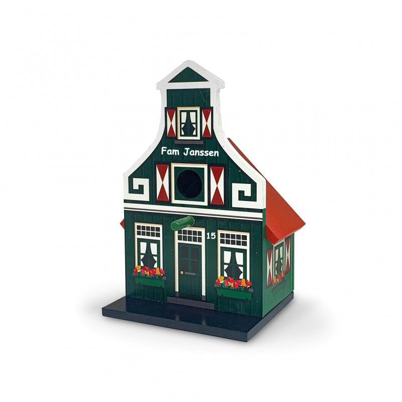 Vogelhuisje klokgevel + extra tekst Vogelhuisje klokgevel + extra tekst