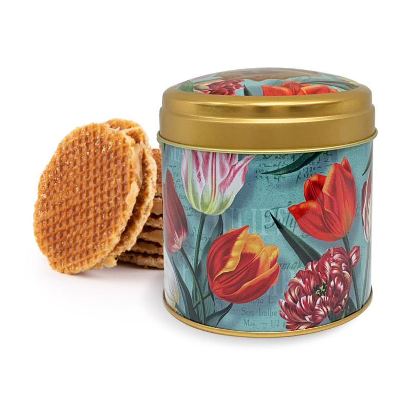 Blik met stroopwafel Amsterdam huisjes fiets vintage Blik met stroopwafel Amsterdam huisjes fiets vintage