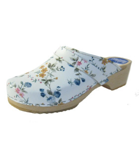 Hippe lederen damesklompen | open hiel wit bloem Hippe lederen damesklompen | open hiel wit bloem