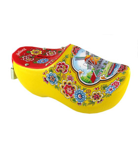 Spaarpotklompje geel met tulpen en molen