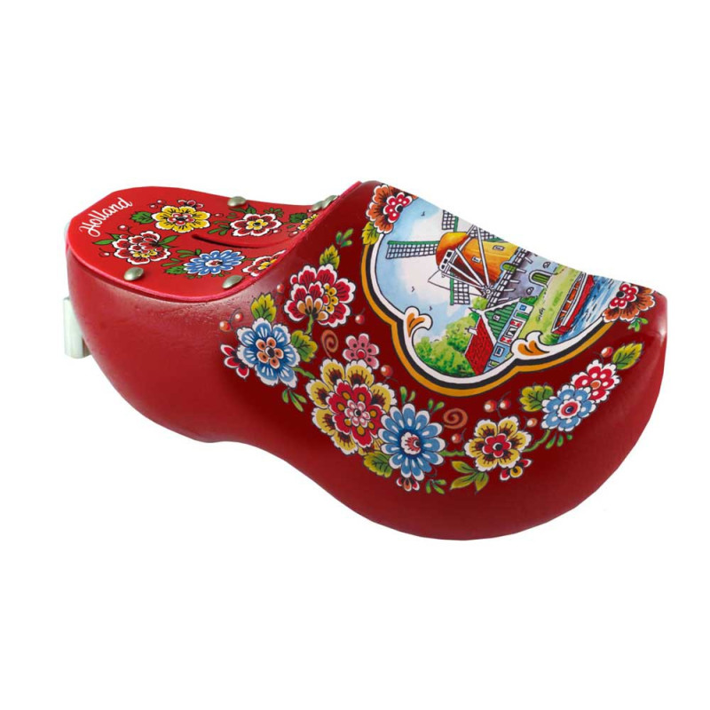 Spaarpotklompje rood met molen en tulpen Spaarpotklompje rood met molen en tulpen