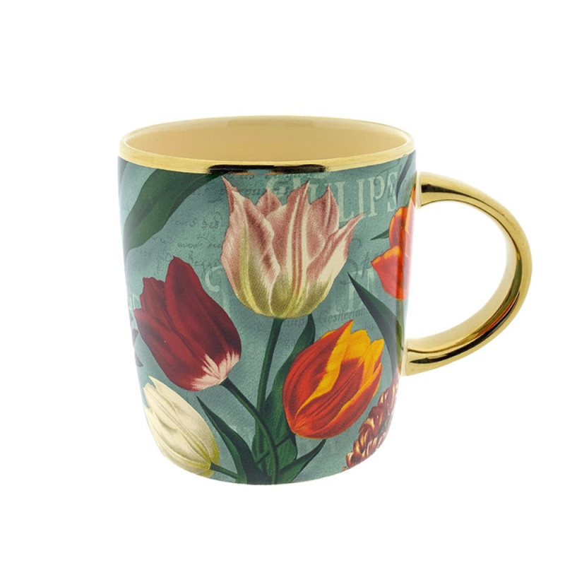 Beker pretty tulips groen/goud incl luxe kadoverpakking Beker pretty tulips groen/goud incl luxe kadoverpakking