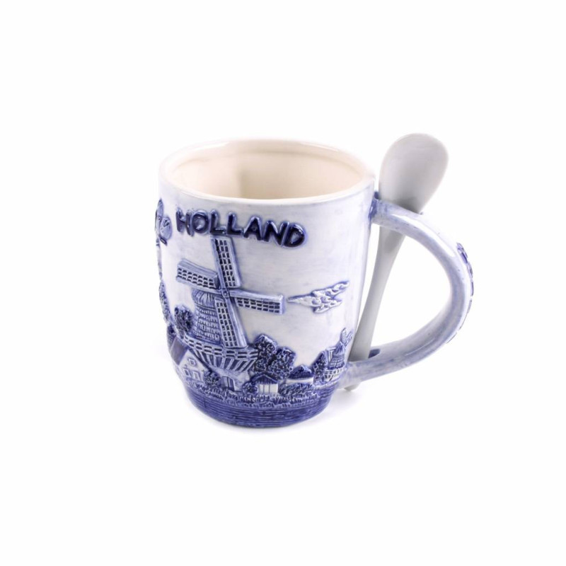 Beker met lepel delfts blauw Holland Beker met lepel delfts blauw Holland