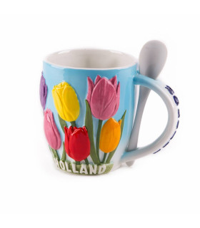 Beker - mok met lepel grote tulpen en Holland opdruk