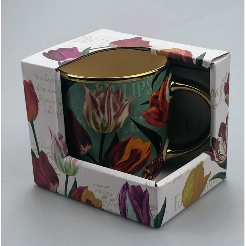 Beker pretty tulips groen/goud incl luxe kadoverpakking