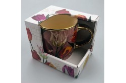 Beker - Mok pretty tulips roze/goud incl luxe kadoverpakking