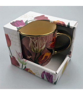 Beker pretty tulips roze/goud incl luxe kadoverpakking