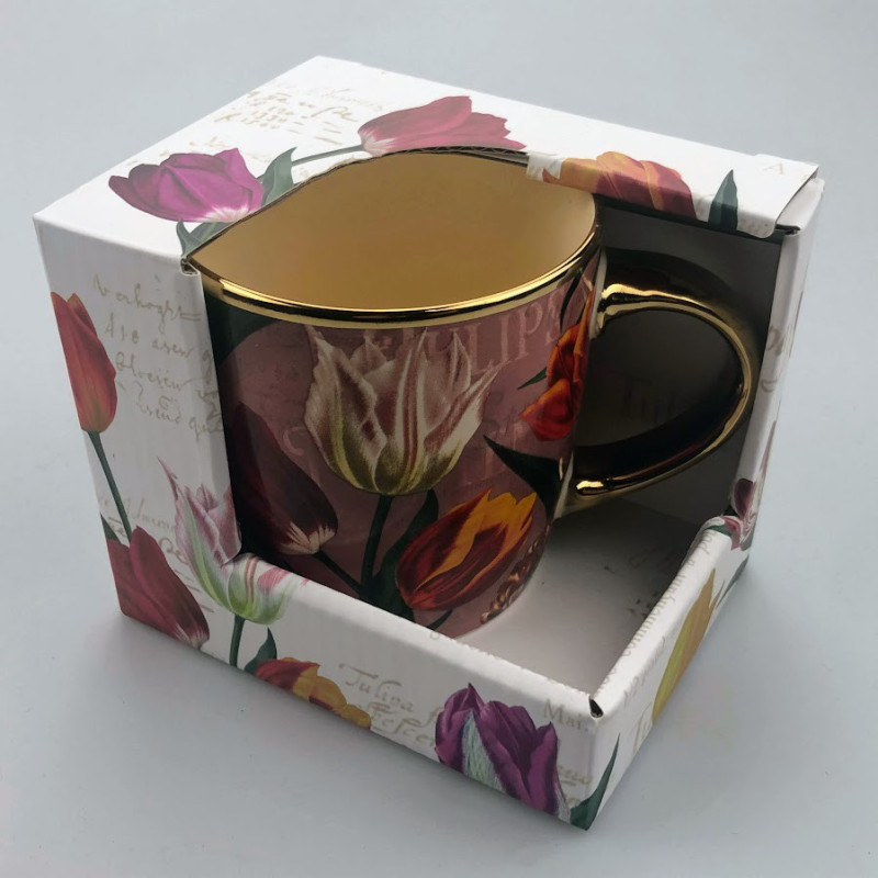 Beker pretty tulips roze/goud incl luxe kadoverpakking