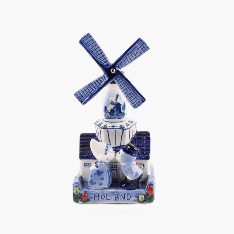 Delfts Blauw Muziekmolen Kuspaar - 16 cm