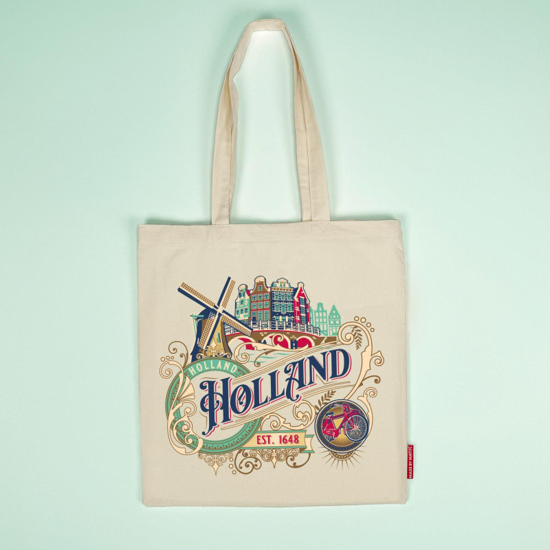 Witte katoenen tas Ornaments Holland - Hollandse souvenir Witte katoenen tas Ornaments Holland - Hollandse souvenir