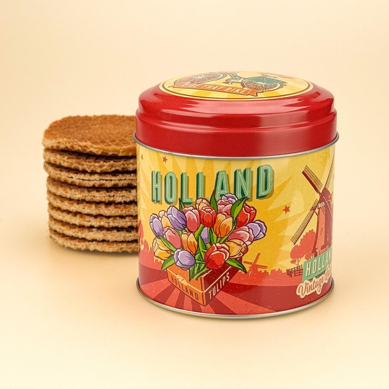 Stroopwafels blik | Hollandse souvenir | Tulpen & fiets Stroopwafels blik | Hollandse souvenir | Tulpen & fiets