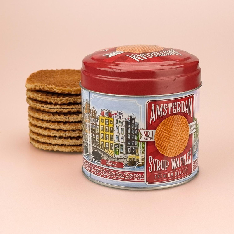 Amsterdam Stroopwafels in Blik | 8 Stuks | Uniek Souvenir Amsterdam Stroopwafels in Blik | 8 Stuks | Uniek Souvenir
