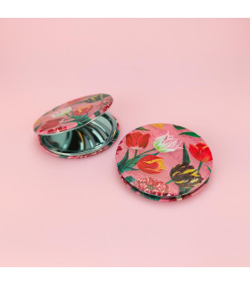 Draagbaar Spiegeldoosje Roze Tulpen - Perfect voor Onderweg