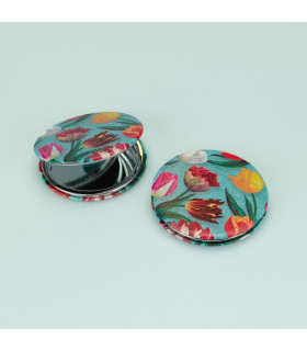 Draagbaar Spiegeldoosje Groene Tulpen - Perfect voor Onderweg