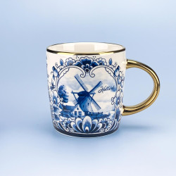 Mok met Molen Delfts Blauw - Hollands Souvenir - Gouden Details