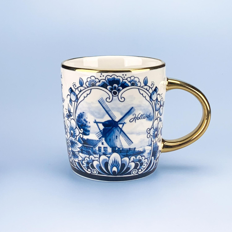 Mok met Molen Delfts Blauw - Hollands Souvenir - Gouden Details Mok met Molen Delfts Blauw - Hollands Souvenir - Gouden Details