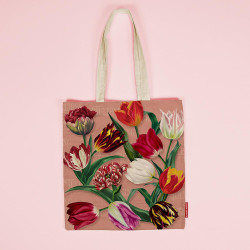 Pretty Tulips Tote Bag Roze - Stijlvolle Katoenen Tas met Geborduurde Bloemen