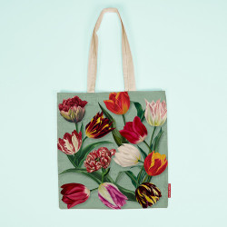 Pretty Tulips Tote Bag Groen - Stijlvolle Katoenen Tas met Geborduurde Bloemen