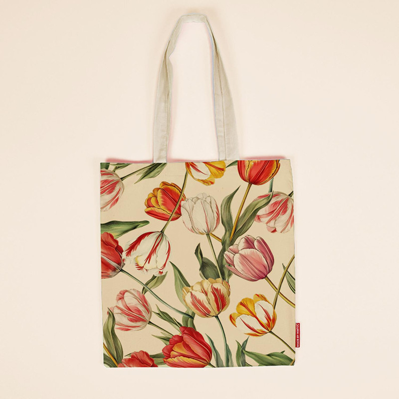 Elegante Bloemendesign Tas - Vintage Tulpen Print Shopper met Stevige Handvatten Elegante Bloemendesign Tas - Vintage Tulpen Print Shopper met Stevige Handvatten