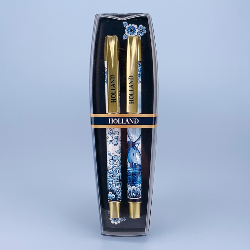 Schrijfset met Delftsblauwe Molen en Bloemen - Luxe Hollandse Souvenir Schrijfset met Delftsblauwe Molen en Bloemen - Luxe Hollandse Souvenir