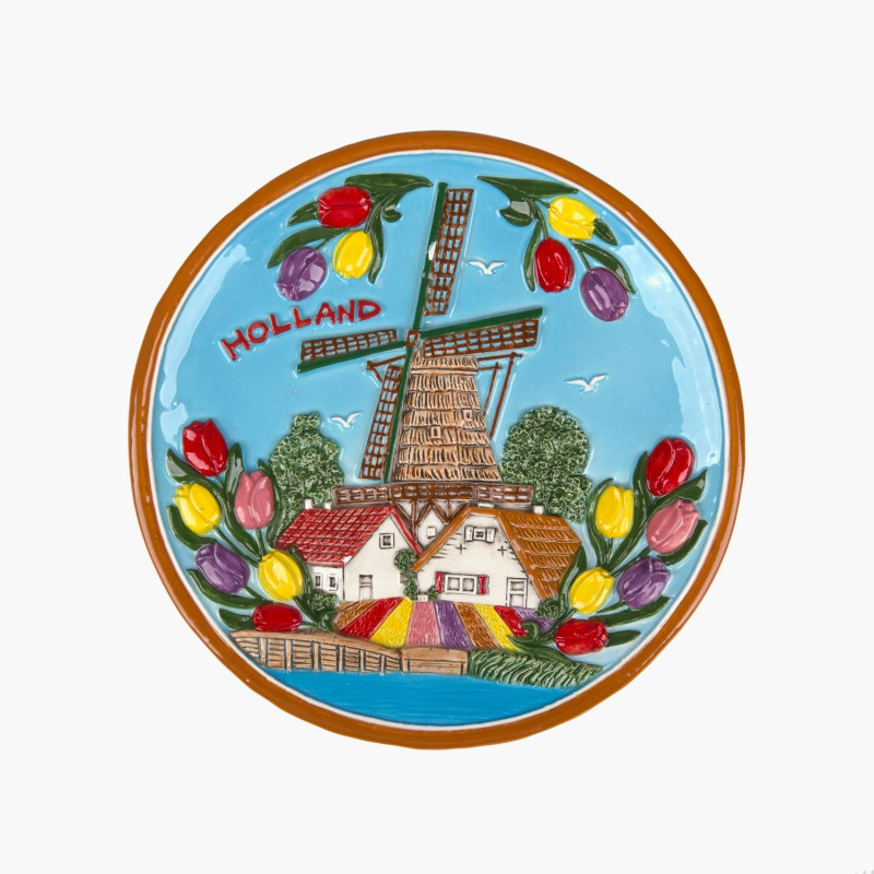 Wandbord Molen en Tulpen - Traditioneel Hollands Souvenir Wandbord Molen en Tulpen - Traditioneel Hollands Souvenir